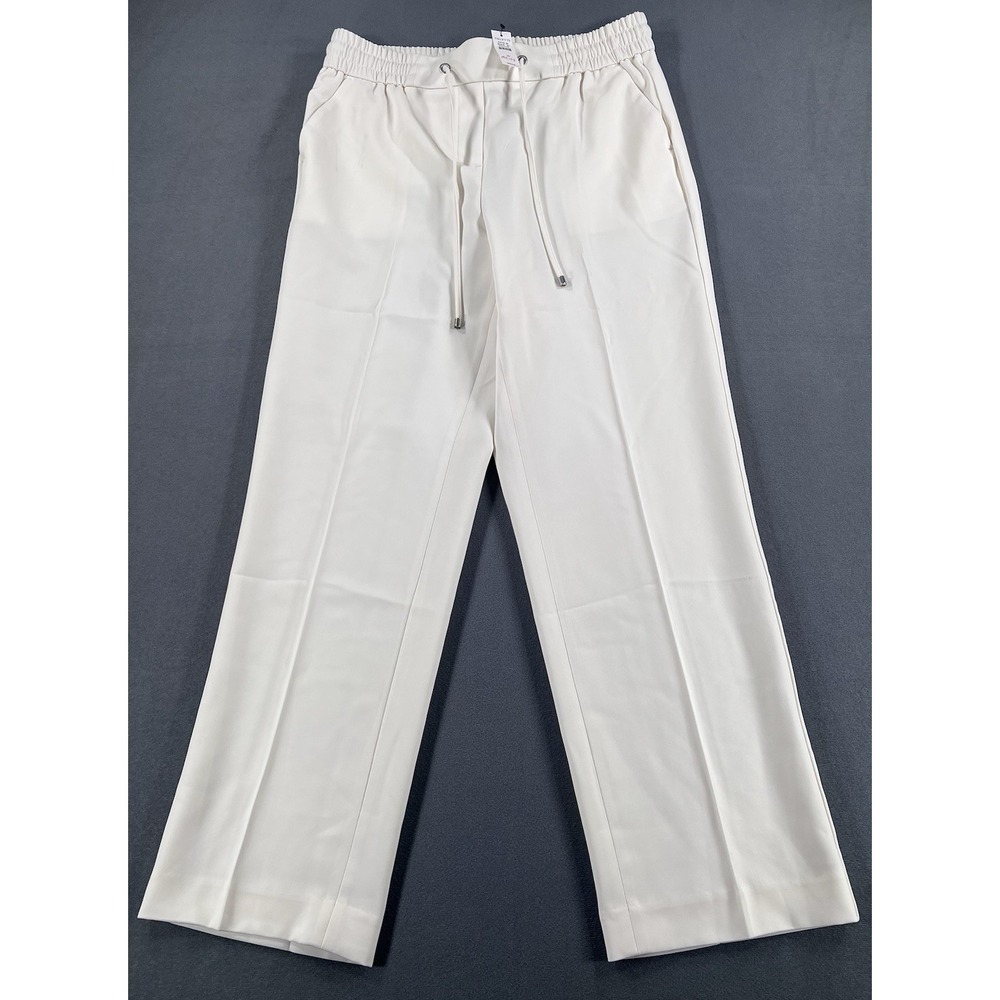 Talbots Elastic Waist Sz. M Ivory Drawstring Casual Straight Leg Pants NEW $119